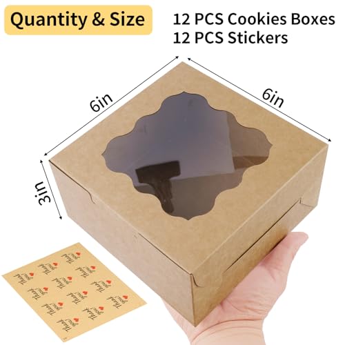 WINKIO Cookie Boxes, Treat Bakery Dessert Pastry Favor Donut Mini Cake Box - color: brown, size: 6×6×3 in