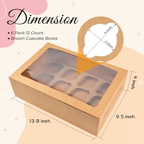 NPLUX 6 Pack Cupcake Boxes for 12 Cupcakes, Brown with Window - color: Brown