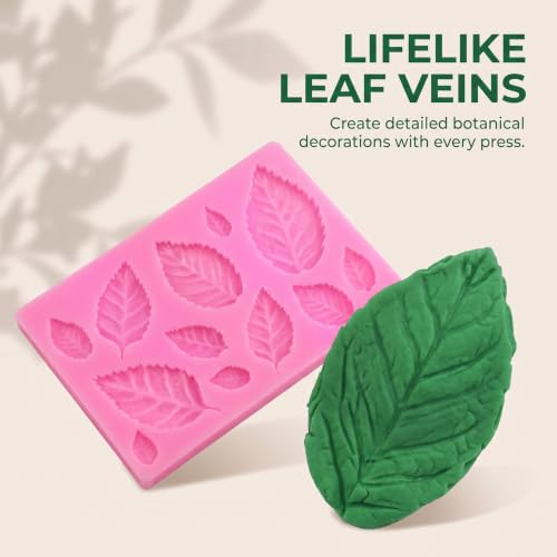 3D Small Leaf Molds Silicone for Sugar Paste, Chocolate, Fondant, Butter, Resin, Polymer Clay, Wax, Soap, Crafting Projects and Cake Decoration Decorating, 3Pcs