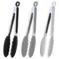 HINMAY 9-Inch Serving Tongs Silicone Tongs, Set of 3 (Black White Gray) - color: Black Gray White
