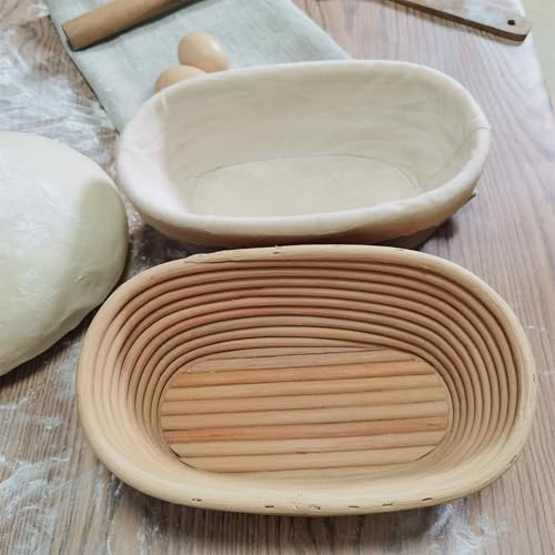 Banneton Bread Proofing Basket set of 2, 9.8 Inch Oval Sourdough Proofing Baskets with Liner,Dough Proofing Bowls,Made of Natural rattan,for Sourdough Bread Baking Supplies - size: 2 set 9.8 inch Oval