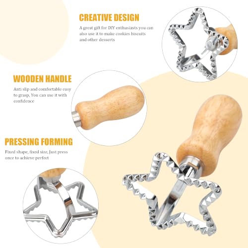 Star Cookie Stamp Cutter, Wood Handle Fluted Edge Ravioli Press - color: Star Shaped