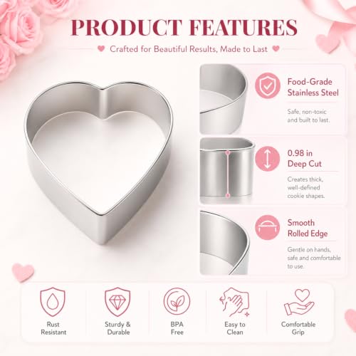 Heart Cookie Cutter Set, 5 Pcs Stainless Steel Baking Cutters