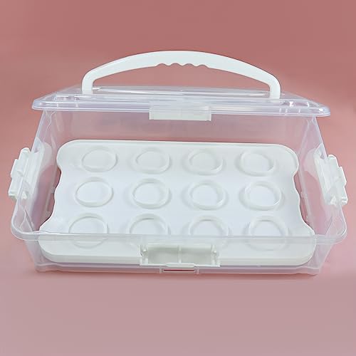 1Pack White Plastic Cake and Cupcake Carrier Holder, Large Portable Storage Container for Storing 12 Cupcakes or 1 Large Cake