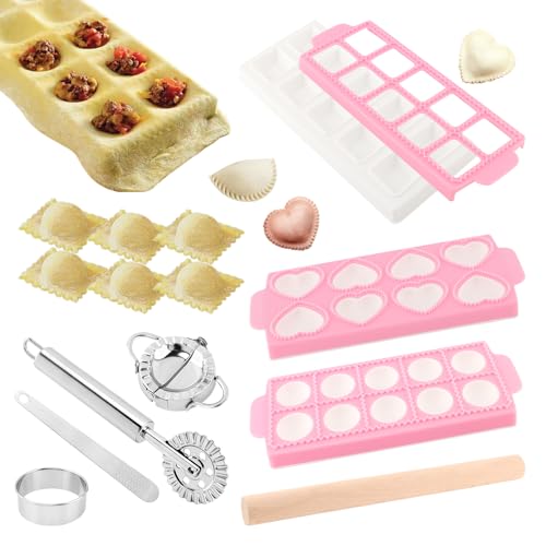 8PCS Ravioli Maker Press Set,for Homemade Pasta,Dumpling,Pastry Kit(Pink) - color: Pink