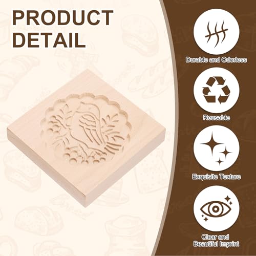 uxcell Cookie Stamp Wooden Cookie Cutter Rounded Flowers and Birds