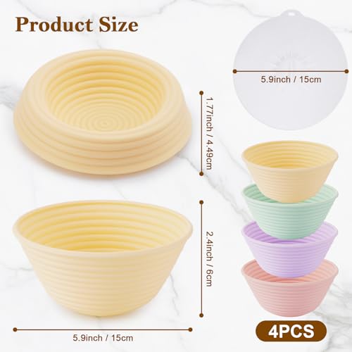 4 Pack Silicone Banneton Bread Proofing Baskets, 5" Collapsible Non-Stick Sourdough Proofing Bowls for Bread Baking, Round Dough Rising Baskets - size: 5"Round Basket-4 PCS