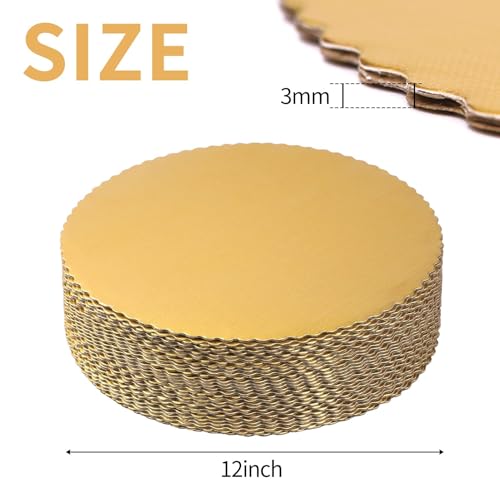 YunKo Gold Cake Boards 12 Inch Round, Disposable Cardboard Rounds Cake Base Decorating Supplies For Dessert Table Bases Para Pasteles, 25 Pack - size: 12inch