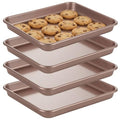 SHUESS 4 Pcs Baking Sheet, 11 X 9 Inch Non Stick Cookie Sheets for Baking, Heavy Duty Carbon Steel Small Cookie Sheets, Golden Jelly Roll Pan, Quarter Sheet Pan, Baking Trays for Oven, Air Fryer