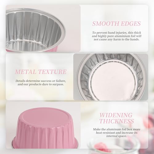 100-Pack 5 oz Pink Mini Cake Pans with Lids, Disposable Aluminum Foil Baking Cups, Muffin Tins, Ramekins for Cupcakes, Brownies, Flan, Pudding - Wedding, Birthday,Baby Shower, Princess Party - color: Pink