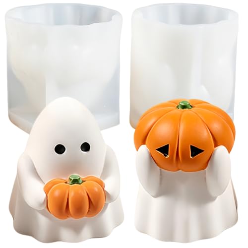 2 PCS Ghost Pumpkin Candle Molds Halloween Silicone Mold for Candle Making