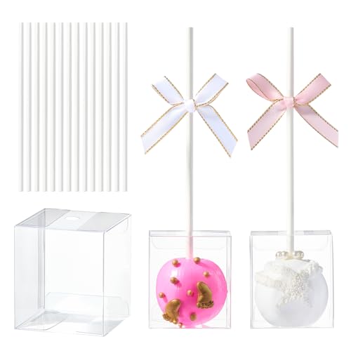 50 Pack1.75x1.75x2 Pre Cut Hole Cake Pop Boxes with Sticks Wrap Kit