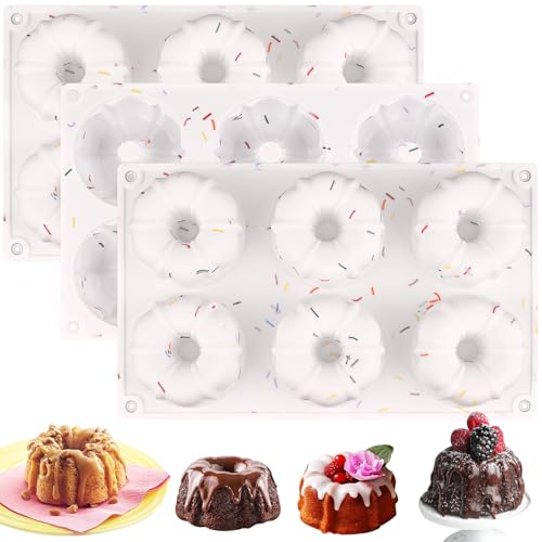 HUAKENER 3 Pcs Mini Fluted Cake Pan, 6-Cavity Fluted Tube Cake Pan - color: Fluted Tube Pan C - 3 Pack