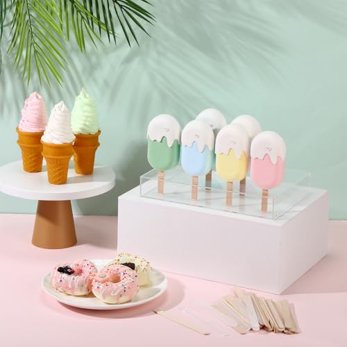 Gejoy Clear Cakesicle Stand 12 Holes, 12 Acrylic 50 Wood Sticks Ice Pop