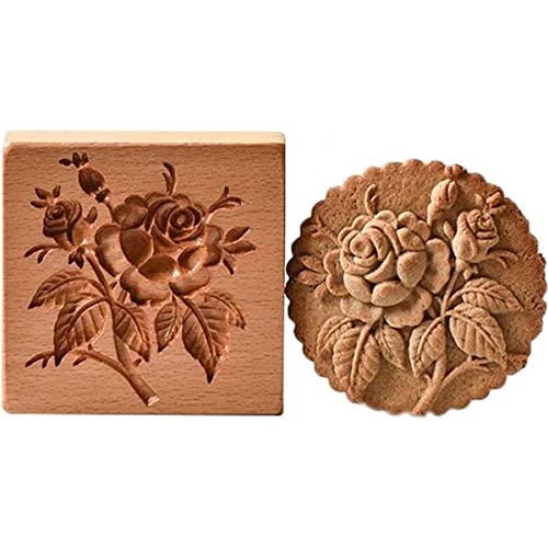 Carved Wooden Cookie Mold Kitchen Cookie Cutter Gingerbread, Cookie Stamp Molds for Springerle, Tragacanth, Marzipan, Russian Pryanik, Gingerbread, Lebkuchen and Tirggel (ROSE-A) - color: ROSE-A