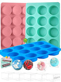 3 Pcs Round Chocolate Cookie Molds Set,12-Cavity Silicone Mold with 30 Clear Treat Boxes, Round Baking Mold for Candy, Mini Cake, Individually Wrapped Cakesicle Party Favor Packaging - color: 2pc- 8 Cup Round (Purple)