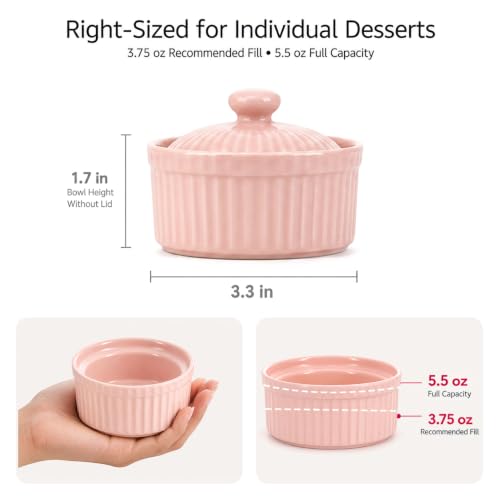 Small Ramekins with Lids, 5.5 Oz Full Capacity Ceramic Souffle Bowls, 5 Pcs - color: All Color