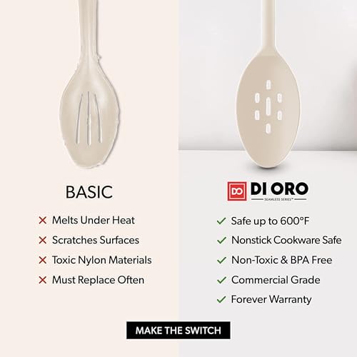 DI ORO Silicone Cooking Spoons - Solid & Slotted Set, 2-Pc Clay - color: Clay