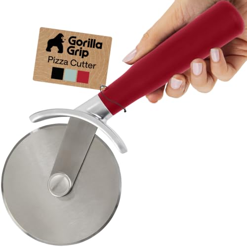 GORILLA GRIP Patented Stainless Steel Large Pizza Cutter Wheel, Red - color: Red