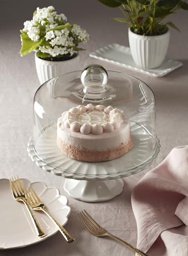Lenox French Perle White Stoneware Cake Stand with Dome