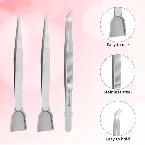 3pcs Cake Decorating Tools Kit, 1 Bent Tip Tweezers & 2 Shovel Tip Tweezers Stainless Steel Professional Sprinkles Tools Baking Cupcake & Cookies Pen Gadget Decoration Supplies (Style C) - style: Style C