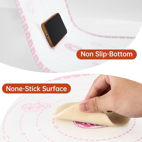 Silicone Baking Mat with 10 Recipes, Non Stick Silicone Mat for Pastry, Cookie, Macaron, Pizza,Bread, Surdough,Fondant, Extra Large and Dishwasher Safe - color: Pink, size: 26"L x 16"W