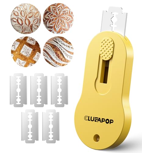 CLUEAPOP Bread Lame Sourdough Scoring Tool Extractable & Magnetic - Professional Dough Scoring Tool for Sourdough Bread Baking & Bread Making Tools - Scoring Patterns Booklet & 5 Razor Blades - color: Yellow