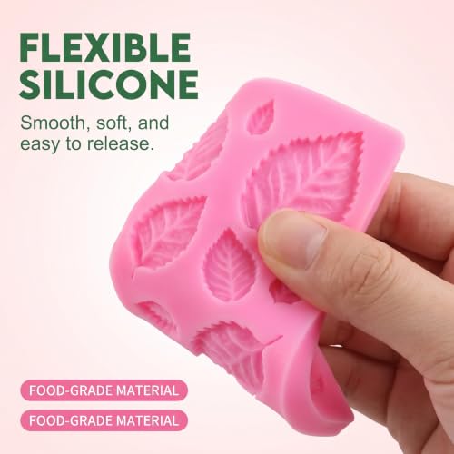 3D Small Leaf Molds Silicone for Sugar Paste, Chocolate, Fondant, Butter, Resin, Polymer Clay, Wax, Soap, Crafting Projects and Cake Decoration Decorating, 3Pcs