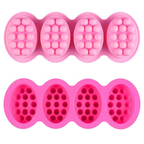 SJ Massage Bar Soap Mold Set, 2-Pack 4-Cavity Silicone Soap Mold - color: Pink+Rose Red / 3D Hair Comb