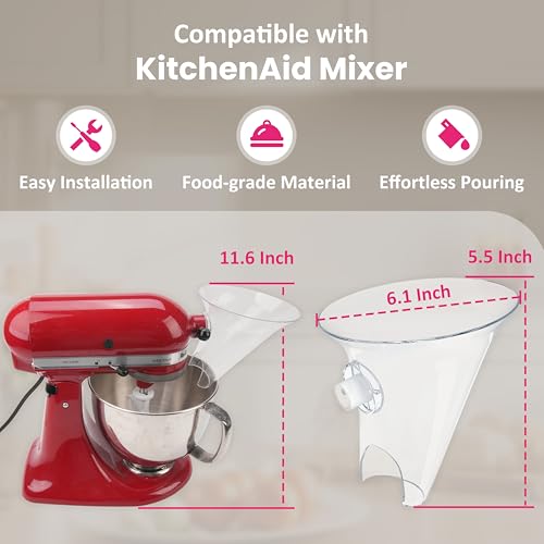 LUVCOSY Transparent Flour Funnel for KitchenAid Stand Mixer | See-Through Flour Funnel for Mess-Free Pouring | Design for Clear Visibility | Dishwasher Safe | Baking Gift for Mother's Day