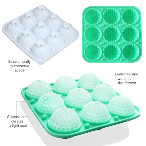 Golf Ball Ice Ball Mold with Lid,1Pack 9-Cavities Silicone 3D Golf Ball Ice Cube Mold,2”Sphere Round Ice Cube Tray for Whiskey,Bourbon,Cocktails,Chilling Drink - color: Golf Ball 9-Cavity 2Inch with Lid 1Pack