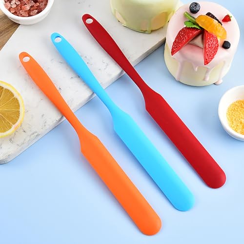 【5 Pack】Silicone Jar Spatula, Long Handle Jar Scraper Spurtle, Sourdough Spatula, Non-Stick Heat Resistant Cake Cream Spatulas Set, Small Spatulas for Kitchen Use - color: Black,Red,Orange,Blue,Green