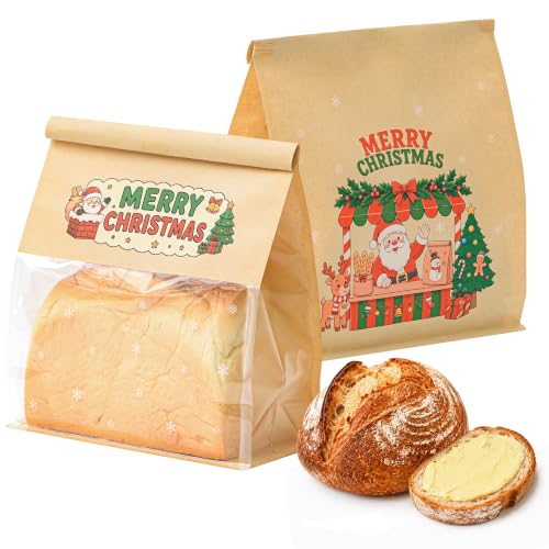 50 Pack Large Christmas Bread Bags with Tin Tie Tab Lock 11" × 8.6" × 4.3" - color: Christmas, size: Large