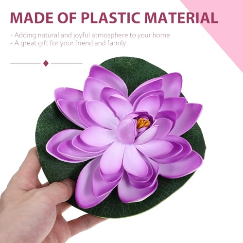 ULTECHNOVO 6pcs Artificial Floating Foam Lotus with Water Lily Pad, Decor Floating Pool Simulation Water Lilies Garden Floating Decoration Pond Plants Fake Artificial Purple Floor