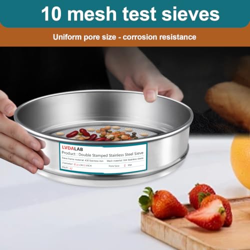 7.9" (20cm) 304 Stainless Steel Lab Sieve, 10 Mesh (2mm) Screen Sifter - size: 10Mesh(2mm)/Ф7.9in