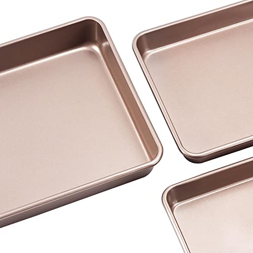 Nonstick Roasting Pan, Deep Baking Pan Set, Large Cake Pan Sets for Oven, 3-Piece Brownie Pan （Gold） - color: Gold
