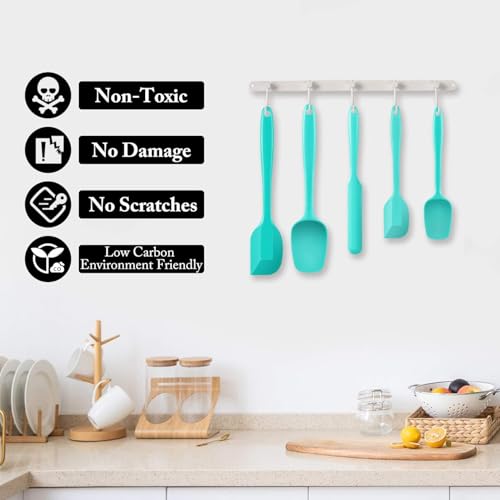 5-Pack Silicone Spatula Set – Heat-Resistant Baking, Cooking & Mixing Tools, Seamless Design, Non-Stick & Easy to Clean, Aqua Sky - color: Aqua Sky