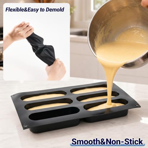 3D Eclair Silicone Mousse Mold, 6-Cavity Concave Baking Mold - color: black-005