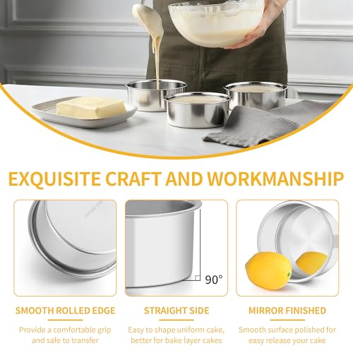 TeamFar 5 Inch Cake Pan Set of 3, Stainless Steel Small Layer Cake Pans Tin - size: 5 inch