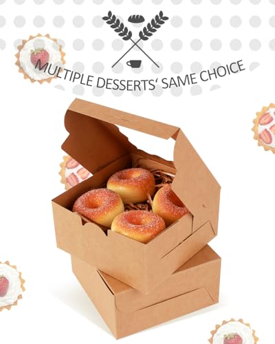 qiqee Kraft Cookie Boxes with Window 60packs 6x6x3 Brown Bakery Box Kraft Paper Boxes for Cookie, Pastry, Cupcake, Pie, Donut - color: Brown, size: 6x6x3"/60packs