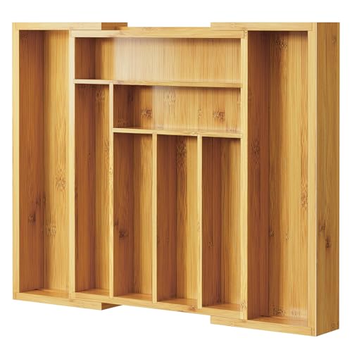 Pipishell Expandable Bamboo Silverware Organizer, Large Kitchen Drawer Tray - color: Natural, size: Large