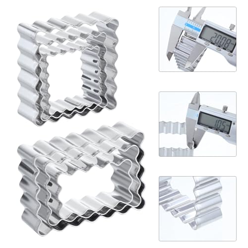 Rectangle Cookie Cutter Set with Scalloped Edge Assorted Sizes, 6 PCS Stainless Steel Square Cookie Cutter with Fluted Edge, Geometric Frame Plaque Cookies Cutters Shapes Molds