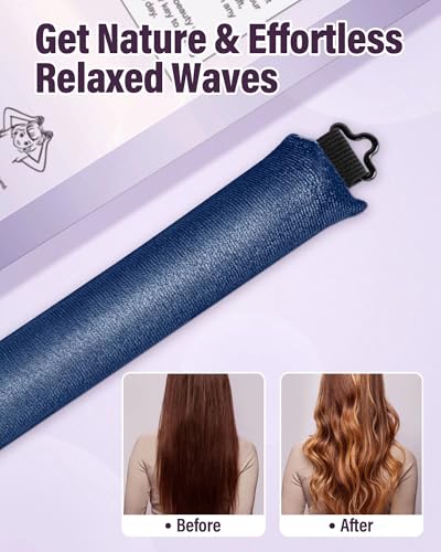 Heatless Hair Curler Overnight Curls-3 Pcs No Heat Curling Blowout Rod to Sleep In,Hair Rollers with Satin Scarf - color: Navy blue(Pack of 3)