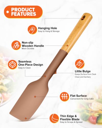 Badiano Silicone Heavy-Duty Spatula, Rubber Scraper for Nonstick Cookwares - color: Coffee