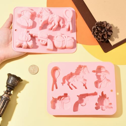 Airssory 2 Pcs Cowboy Silicone Mold Pink 17x13.5x2.3cm for Baking Candy Making DIY Dessert Decor Fondant Chocolate Cupcake Themed Craft - color: Cowboy Silicone Mold