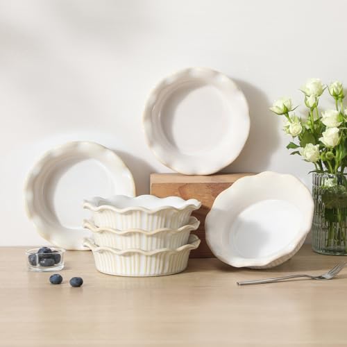 vancasso Ceramic Mini Pie Pans Set of 6, 5.2 Inch Small Pie Dishes, White - color: White