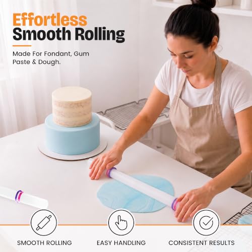 Bakerpan Fondant Roller Set - 3 Rolling Pins with Thickness Guide Rings