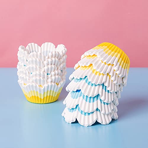Tulip Cupcake Liners for Baking, 192pcs Greaseproof Petal Baking Cups - color: Yellow & Blue