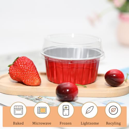 50 Pack 5oz Mini Cake Pans with Lids, Red Baking Supplies - color: Red, size: Round