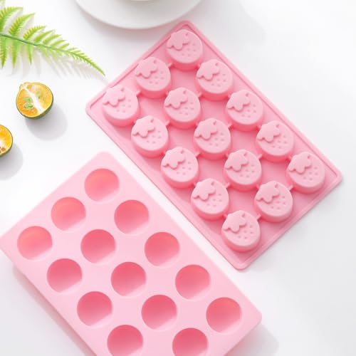 2-Pack Strawberry Shape Candy & Chocolate Silicone Molds, Non-stick, Pink - size: Strawberry